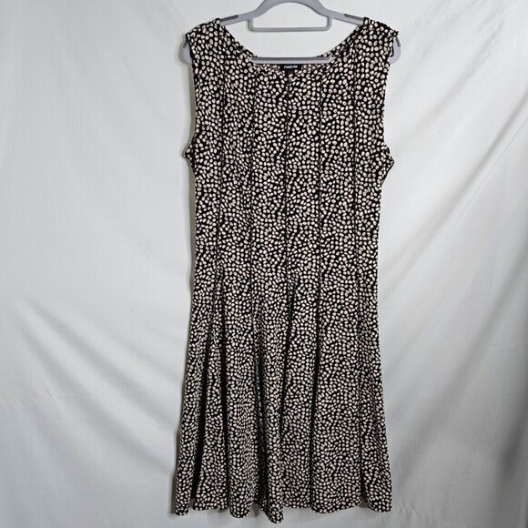 FOREVER 21 Fit & Flare Dress BLACK w TAN COFFEE BEAN Polka Dot size XL P Preppy - Picture 2 of 7